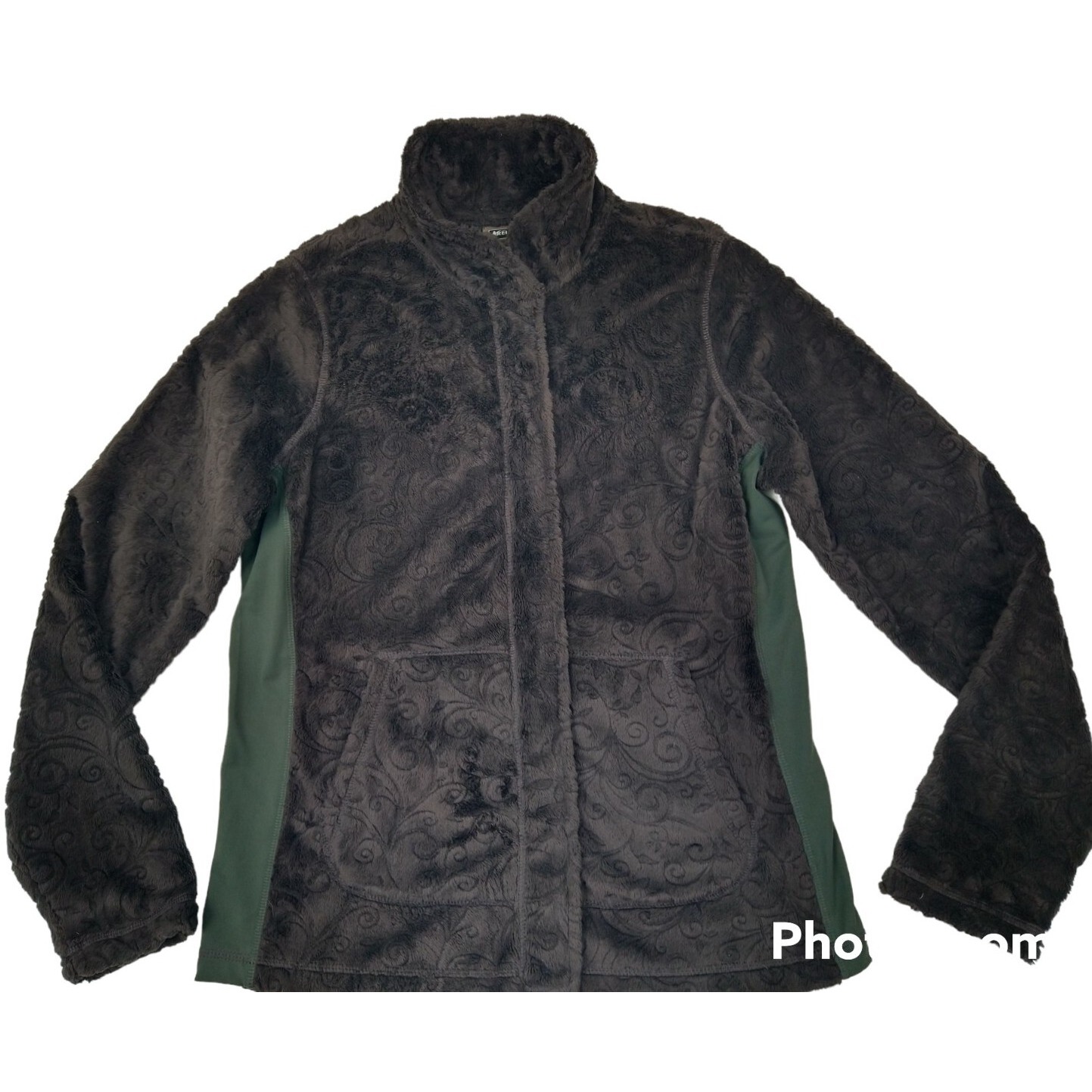 Rei Soft Floral Textured Velour/Fleece Womens Small Elegant Brown Zip Jacket